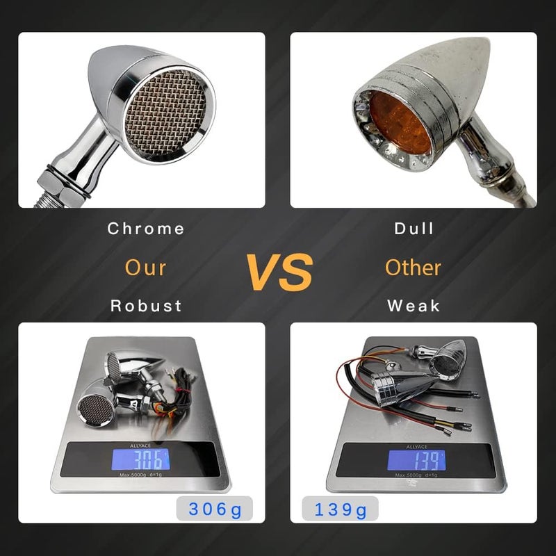 KICRY Motorcycle Turn Signals LED Bullet Front Rear Indicator Lights Universal Compatible for Harley Davidson Cruiser Iron Softail Street Bike Honda Shadow Yamaha Chopper Bobber Cafe Racer(Black/Amber) - Image 4